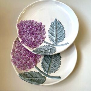 Set Of 2 Hydrangea Plates Lavender Raised Design 8 Inches NWOT